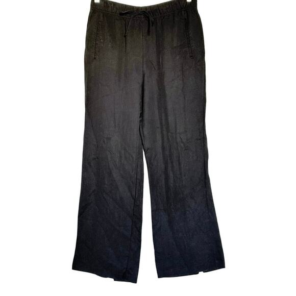 Zara Women’s Wide Leg Pull On Black Pants Back Slits Size L - Picture 1 of 7